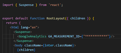 This is how you wrap the Google analytics component in a suspense to make your metadata work on nextjs 13